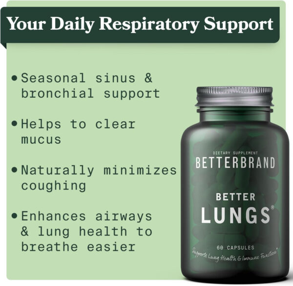 Betterbrand BetterLungs Daily Respiratory Health Supplement (60 Capsules) | with Mullein Leaf for Lung Health, Allergy, Sinus, and Mucus Relief - Image 3