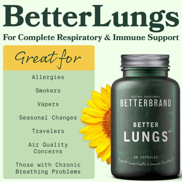 Betterbrand BetterLungs Daily Respiratory Health Supplement (60 Capsules) | with Mullein Leaf for Lung Health, Allergy, Sinus, and Mucus Relief - Image 4