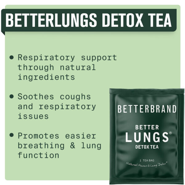 Betterbrand BetterLungs Caffeine Free Tea for Lung Cleanse, Congestion Relief, Mucus Detox - 15 Herbal Tea Bags with Mullein Leaf - Image 5