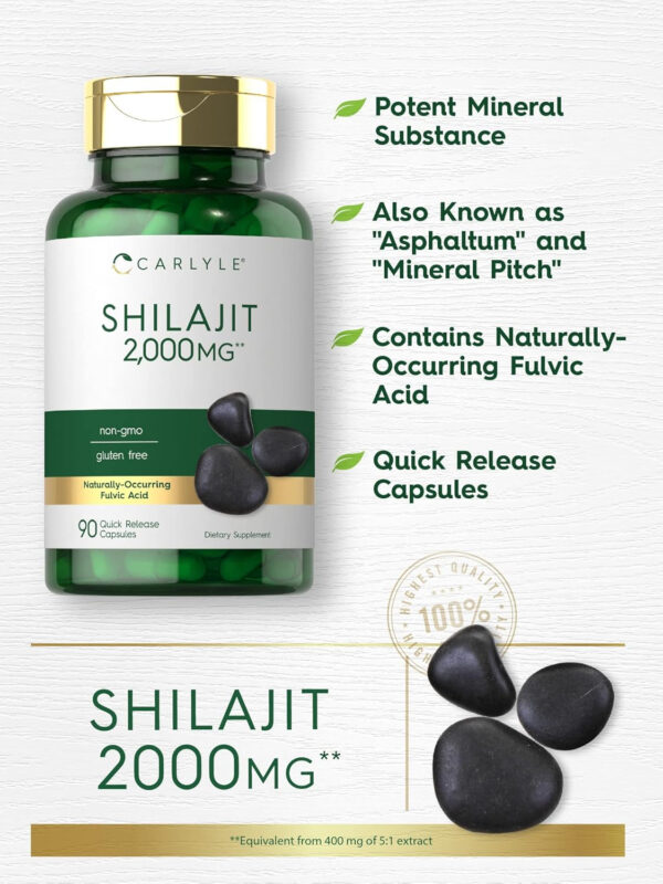 Carlyle Shilajit Capsules | 2000mg | 90 Count | Non-GMO and Gluten Free - Image 4