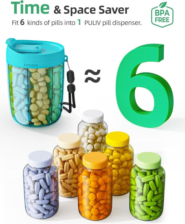 Large Supplement Organizer Bottle - 6 in 1 Pill Dispenser - Image 14