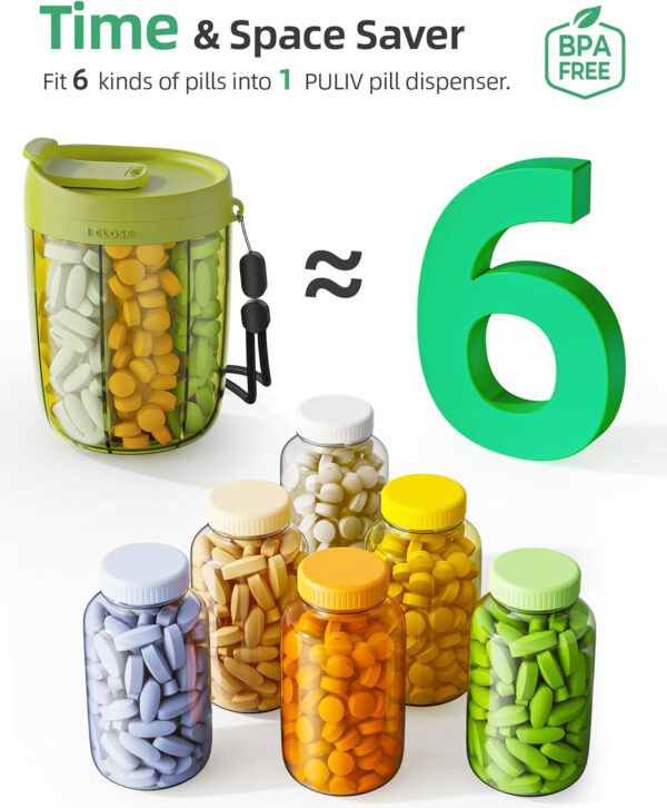 Large Supplement Organizer Bottle - 6 in 1 Pill Dispenser - Image 29