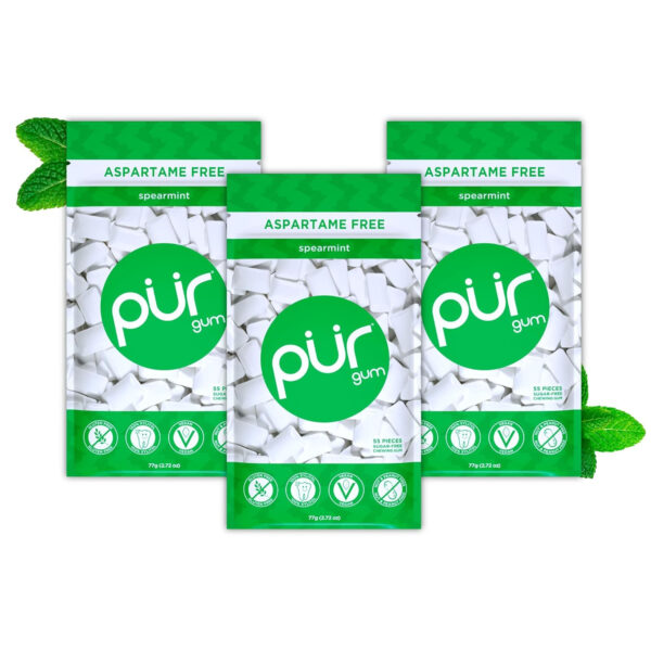 Xylitol Gum | PUR Aspartame Free Natural Spearmint, 55 Pieces - Image 96